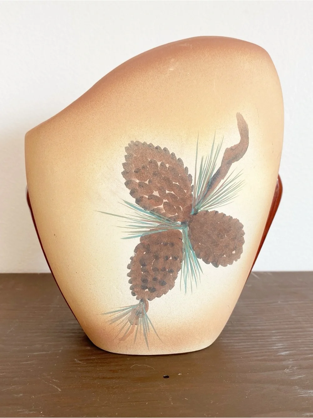 Vintage Pinecone Ceramic Rustic Lodge Cabin Decor Matte Painted Vase Planter 8x6